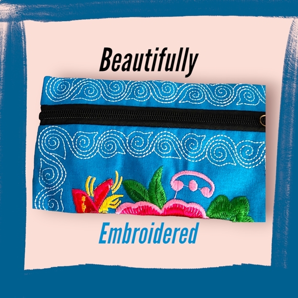 NWT!! Beautiful New Vintage Blue Floral Embroidered Long Wristlet Wallet !!💖💖 - Picture 5 of 11